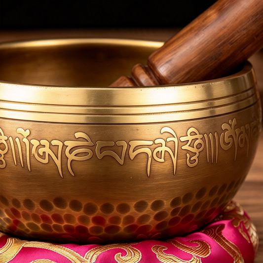 Tibetan Script Brass Singing Bowl — 15.5 cm