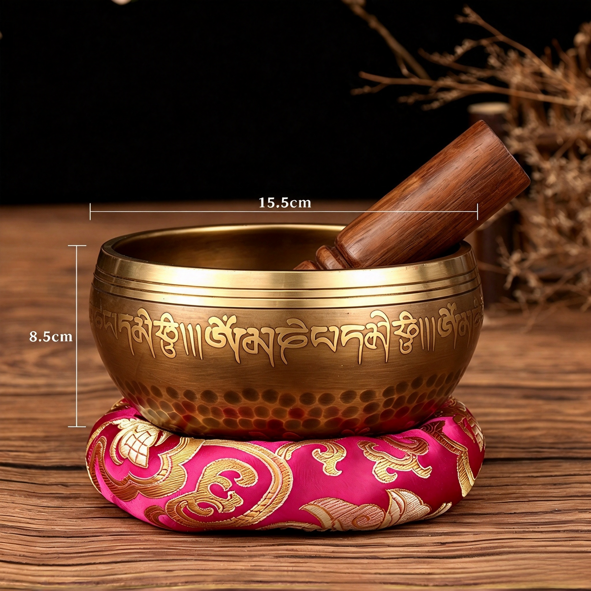 Tibetan Script Brass Singing Bowl — 15.5 cm