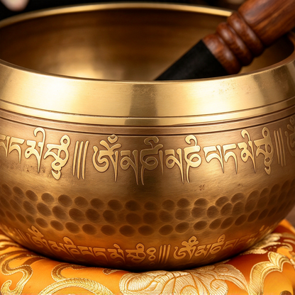Tibetan Script Brass Singing Bowl — 13 cm
