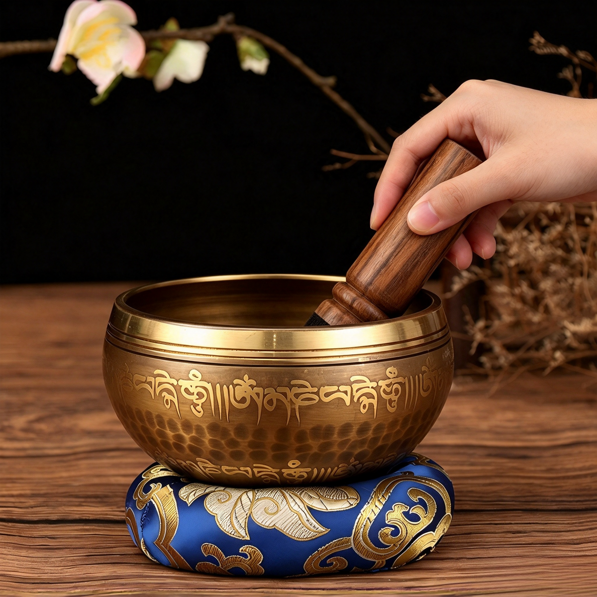 Tibetan Script Brass Singing Bowl — 11 cm