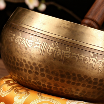 Tibetan Script Brass Singing Bowl — 13 cm