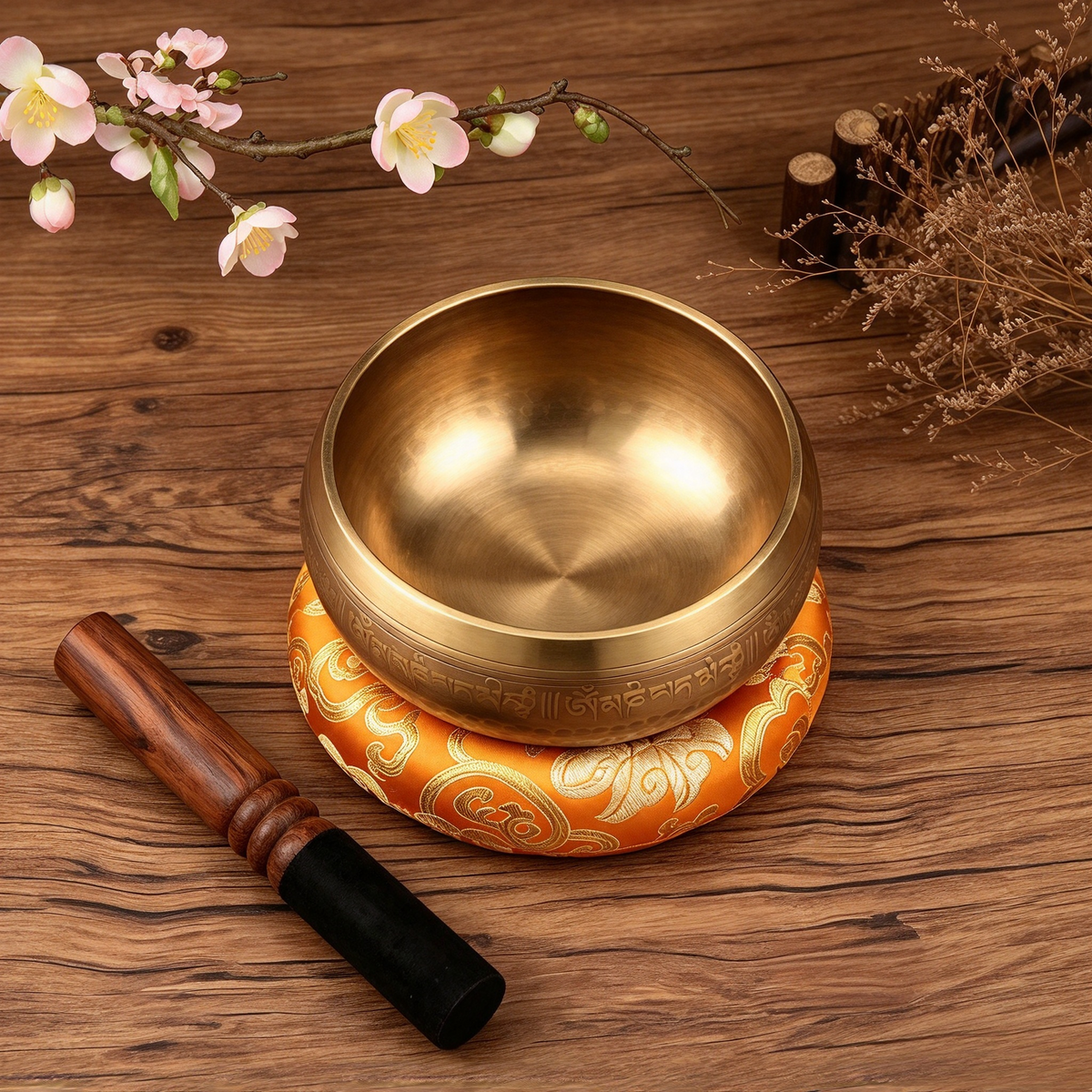 Tibetan Script Brass Singing Bowl — 13 cm