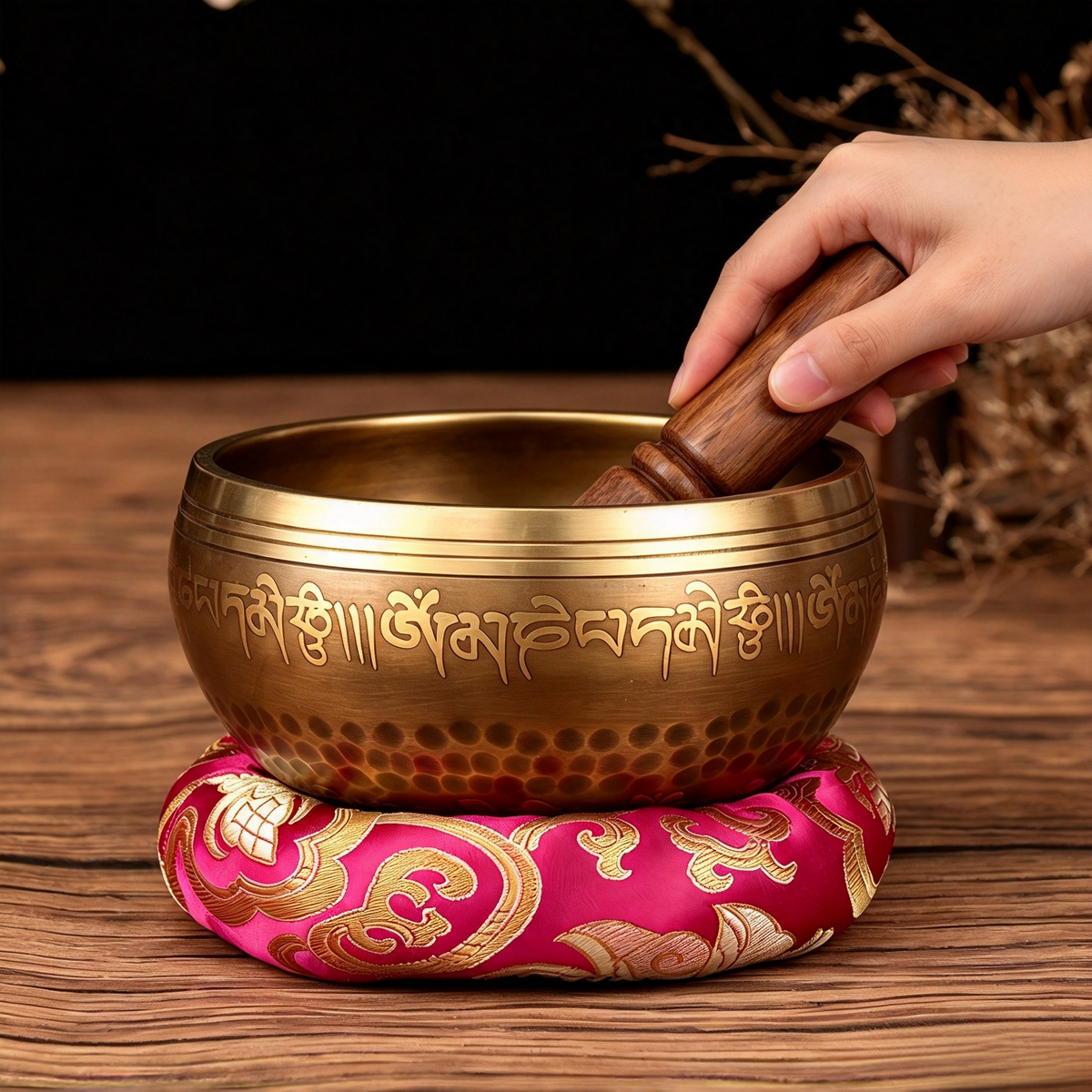 Tibetan Script Brass Singing Bowl — 15.5 cm